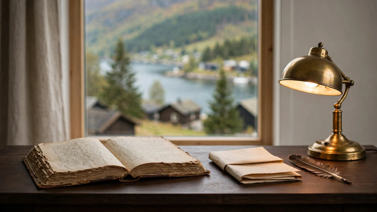 Åpen juridisk bok på skrivebord med dokument og lampe