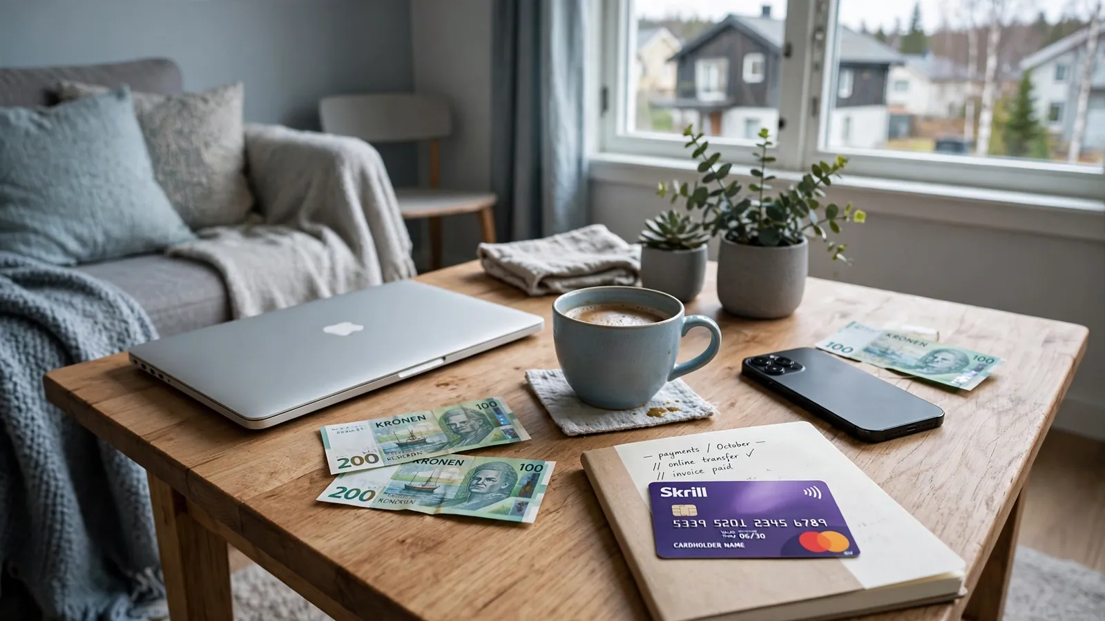 Skrill e-lommebok på norsk nettcasino med smarttelefon og laptop